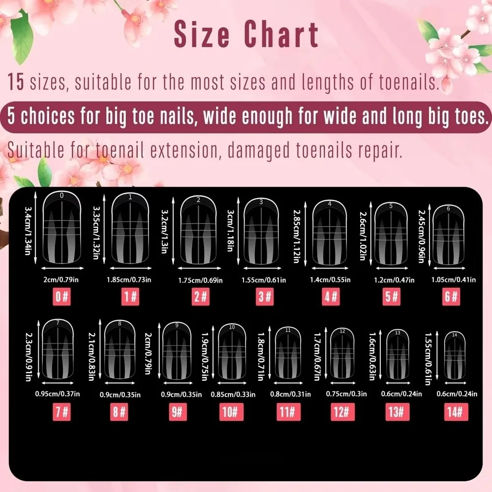 150 pçs novo acrílico unhas falsas 15 tamanho cobertura completa dicas de unhas reutilizáveis polietileno gel unhas extensão pé armadura molde