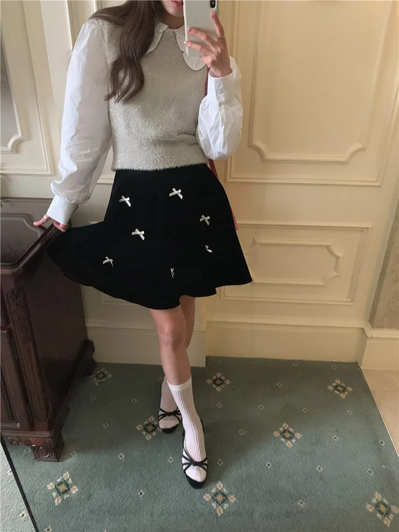 Women Sweater Winter 3 Piece Sets Elegnat Knitted Suits Female Sweaters Vintage Womens Skirt High Waist Autumn Vintage Vestidos