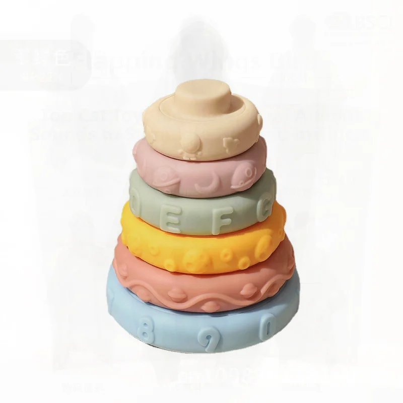 Jouet Jenga à Six couches, cercle arc-en-ciel pour nourrissons, éducation précoce, développement cognitif, caoutchouc souple, empilage coloré pour enfants