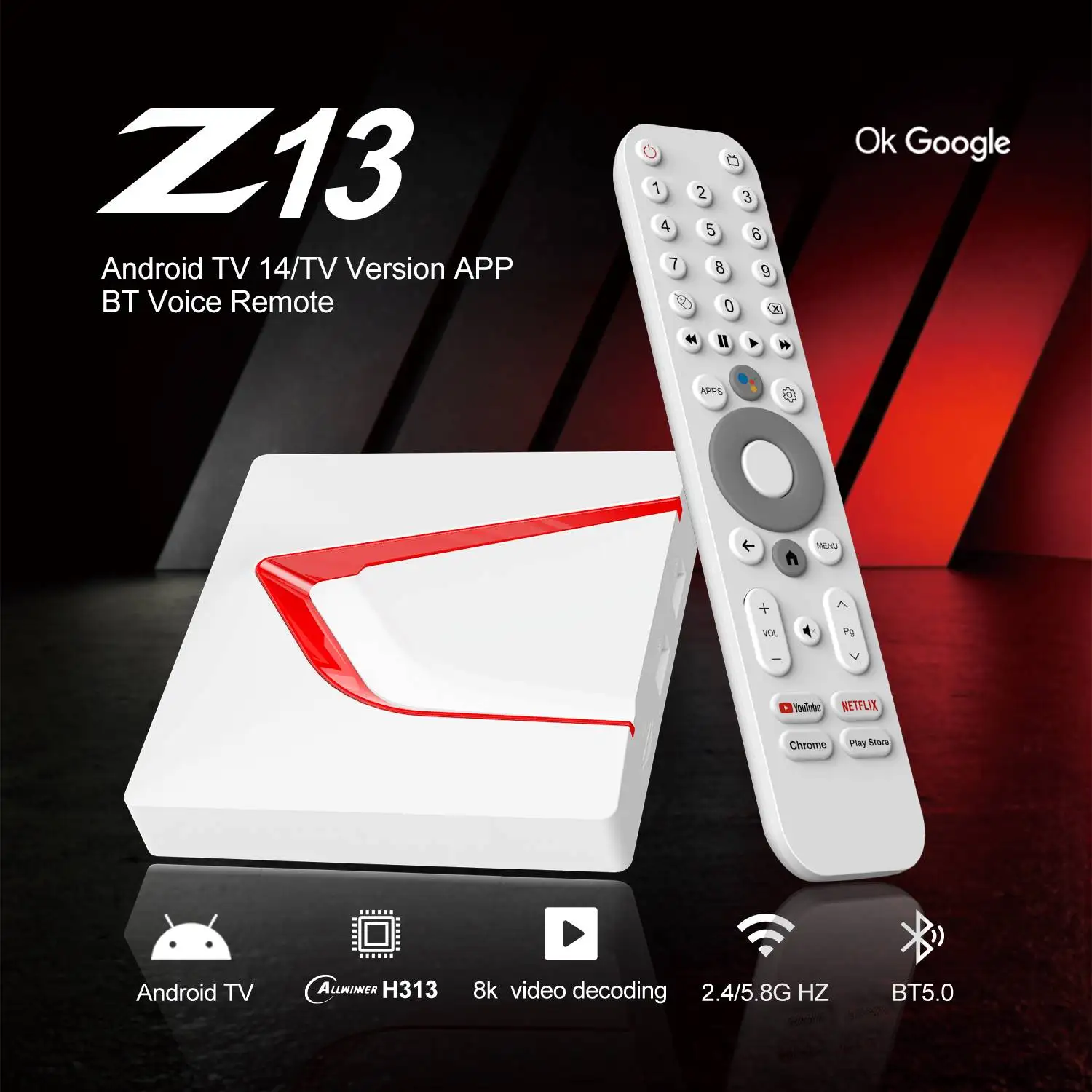 TOPLEO Z13 Smart TV Box Voice Remote Android 14 2+16GB 4K Decode Quad-Core Dual WiFi Home Media Player Support Netflix YouTube