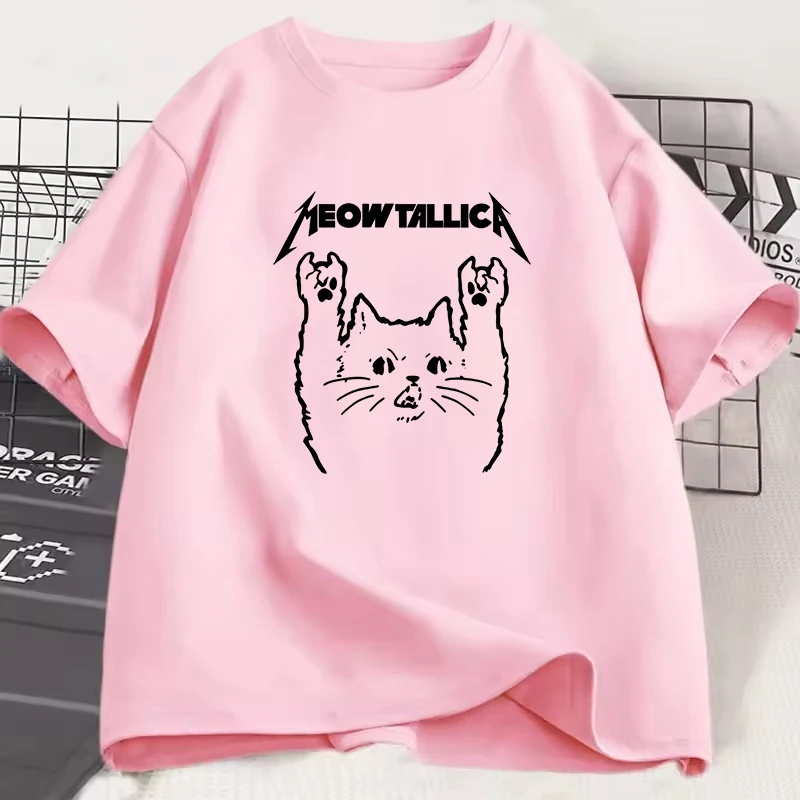 

Funny Cat Meowtallica Cat Rock Music Print Men Woman T-shirt Fashion Loose Casual Short Sleeves Unisex Clothing Breathable Tee