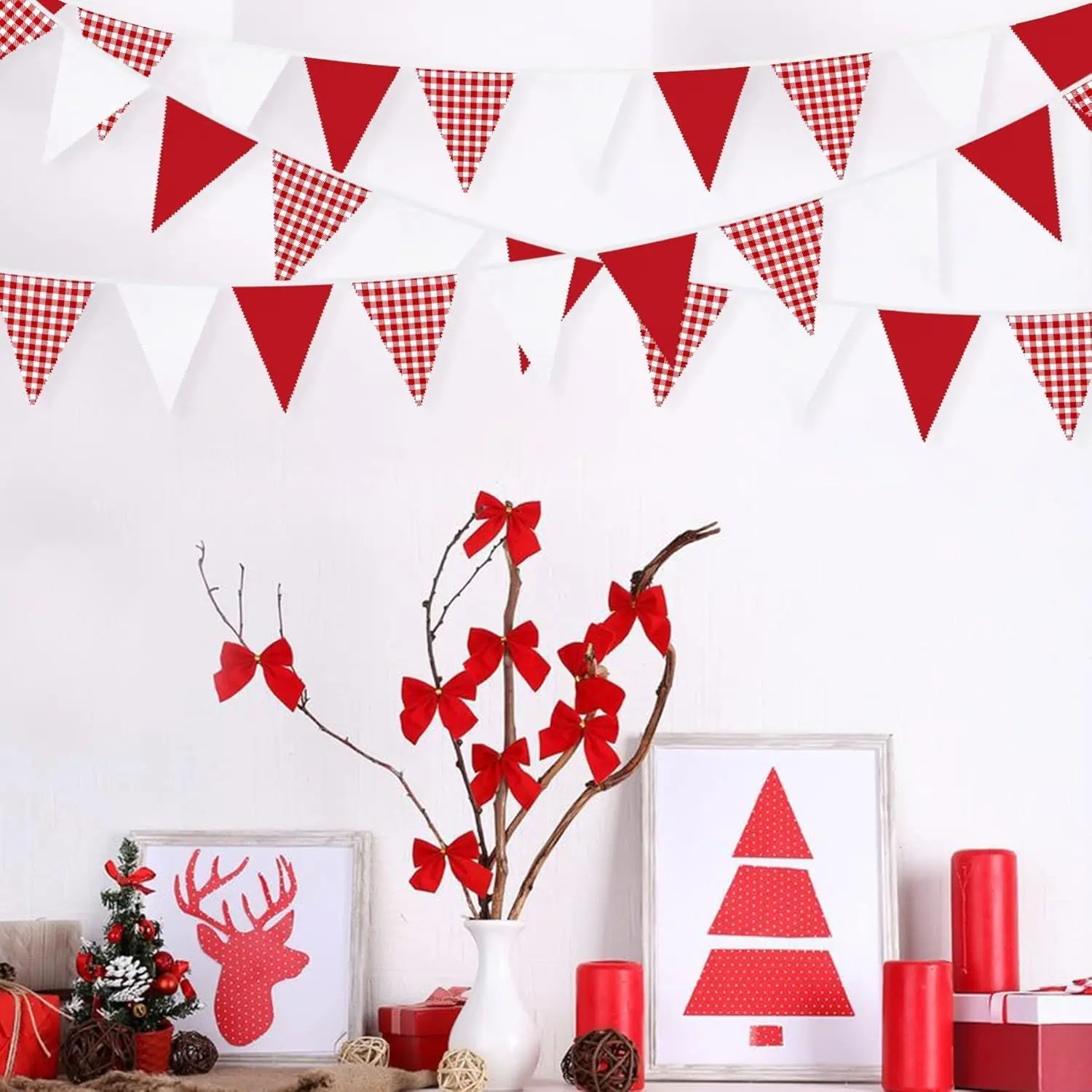 Red and White Banner Triangle Flag Bunting Garland Streamer for Carnival Circus Kids Birthday Wedding Outdoor Garden Hanging