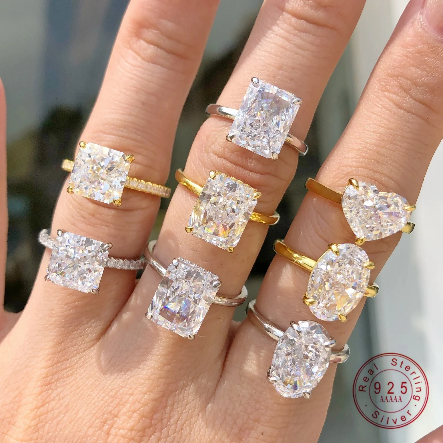925 Sterling Silver 8A Ice Flower Cut Zircon Ring For Women Square Oval Heart Shape Wedding Promise Fine Jewelry Gift