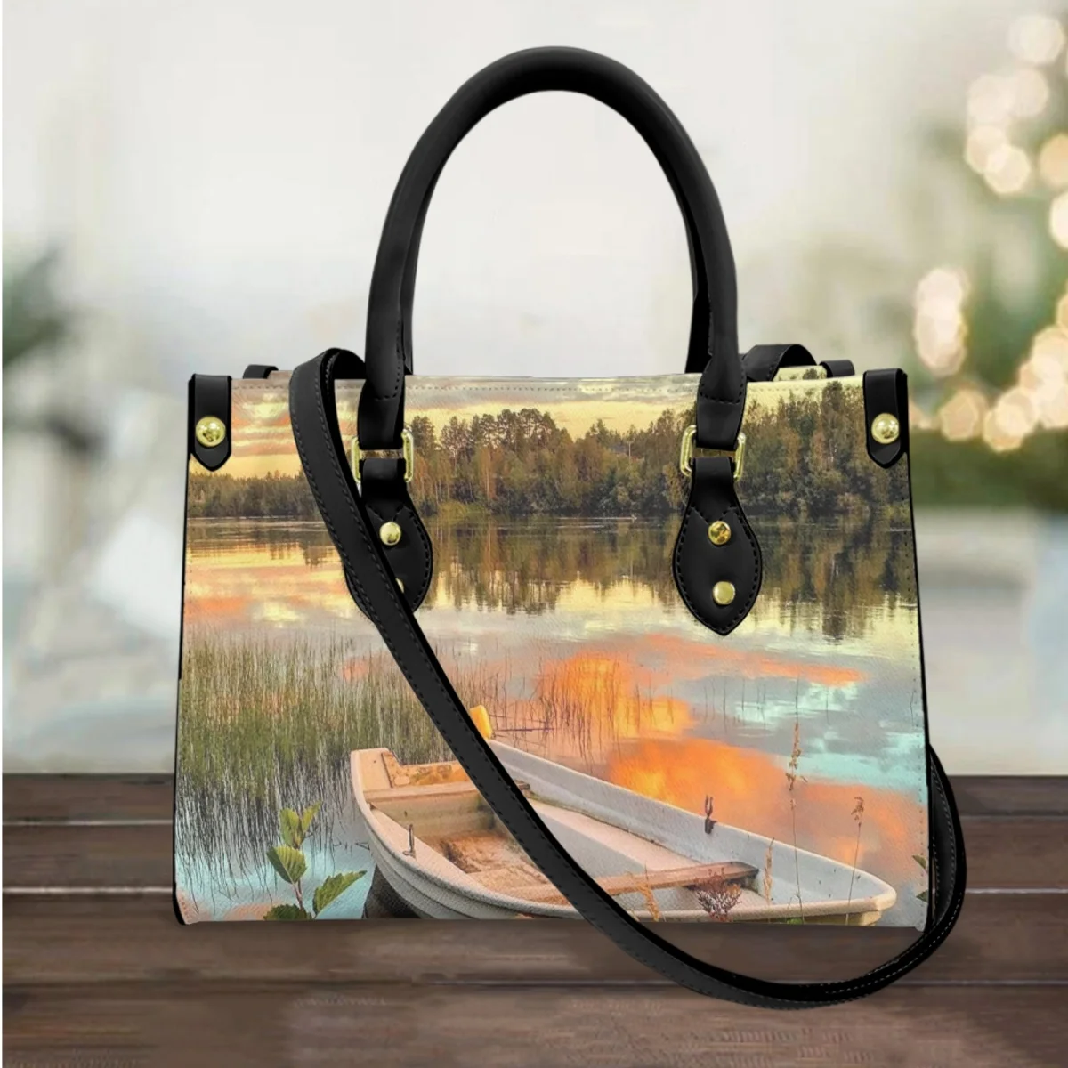 FORUDESIGNS Sunset Scenery Printing Lady Handbag Leather Zipper Tote Bags Stylish Diagonal Shopping Bag Commuting Luxury