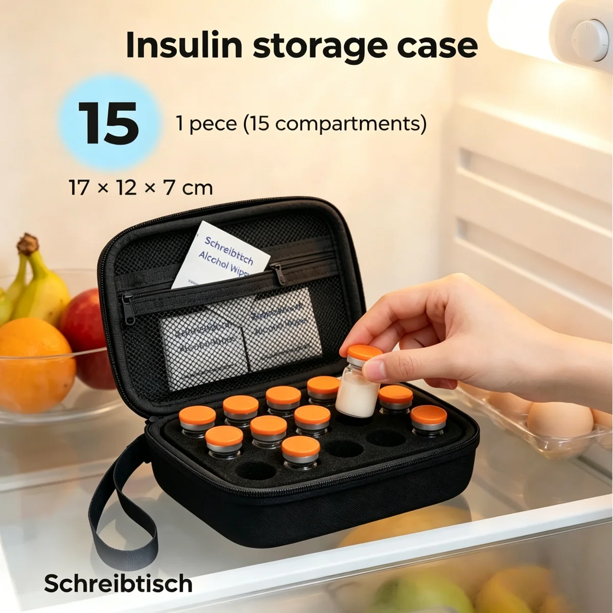 AiQUE 3-10ML 10/15 Grids Insulin Vials Storage Case Resistant Waterproof Insulin Organizer Diabetics-EVA Large Capacity