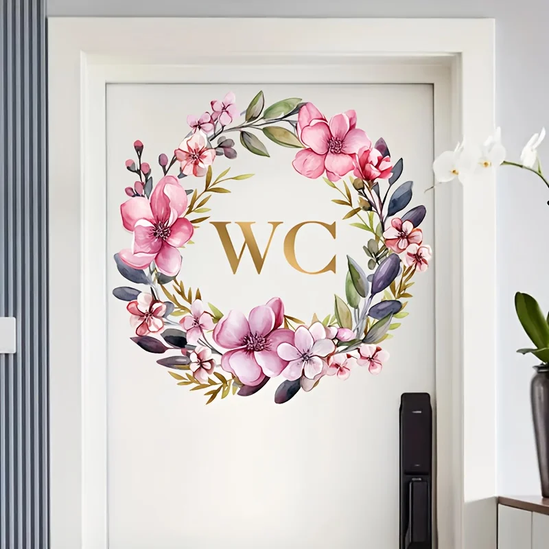 1Pc Pink Floral Toilet Door Sticker, Self-Adhesive Pvc Toilet Wall Sticker, Suitable for Toilet Seats, Bathroom Glass, Doors and Windows, and Wall Decals, Fun Stickers That Are Attractive and Practical, Easily Create a Warm and Fun Space, a Creative and Thoughtful Gift for Family, Friends, and Loved Ones