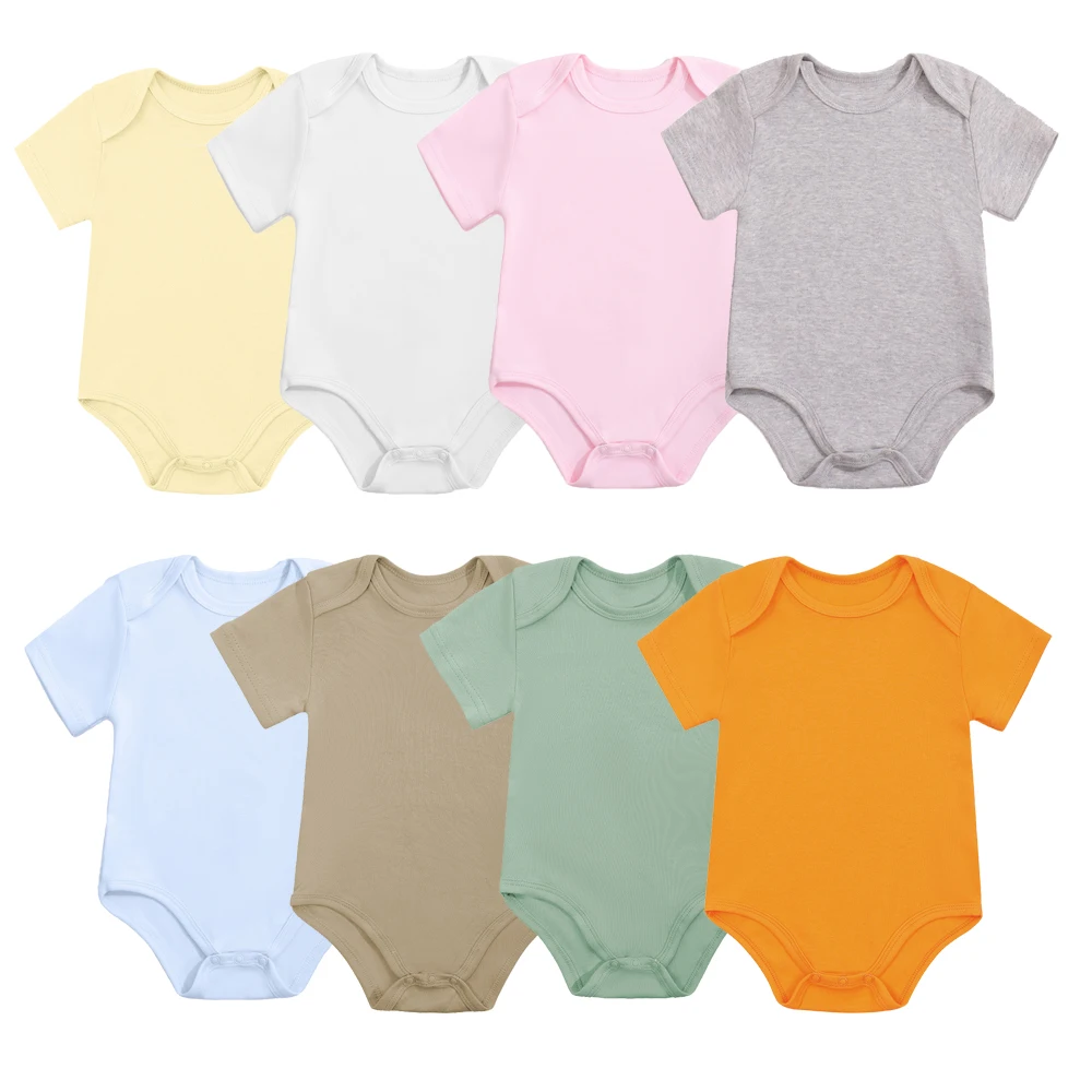 Baby Clothes Summer Cotton Rompers for Newborns Boy Girl Undershirts Bodysuits 1 2 Years Pink Yellow Brown Short Sleeve Jumpsuit