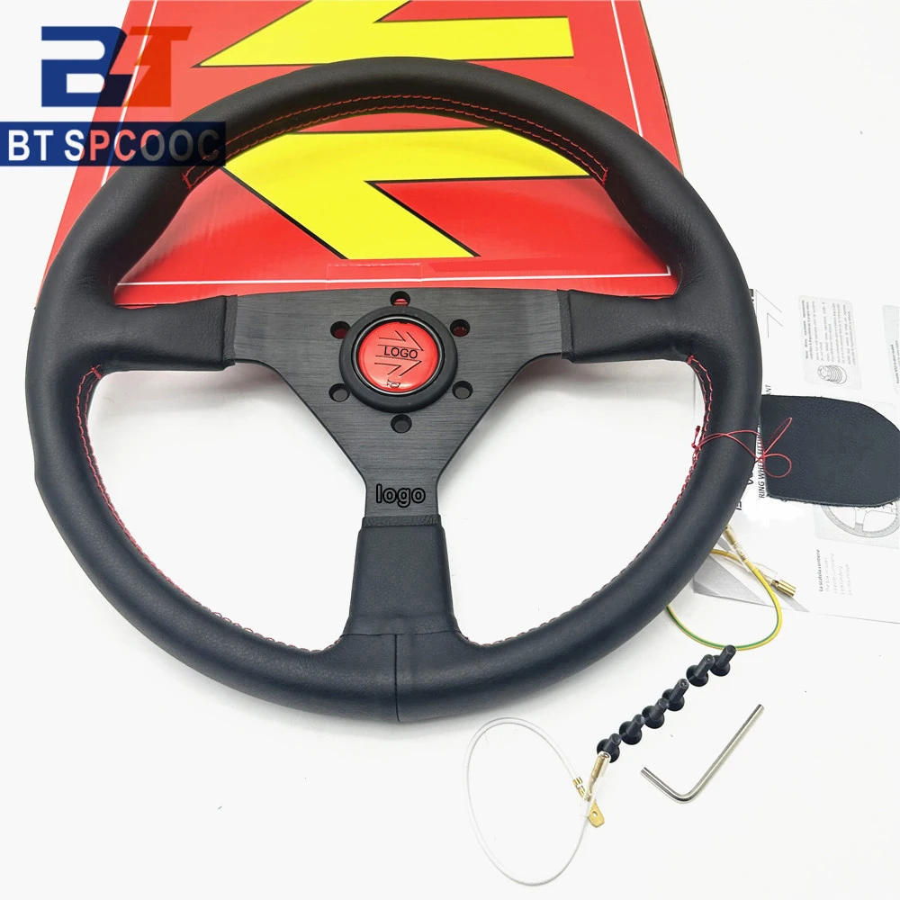 Italy v1 14inch 350mm Steering Wheel Flat Deep Dish Leather JDM Racing Sport With Horn Button With Logo