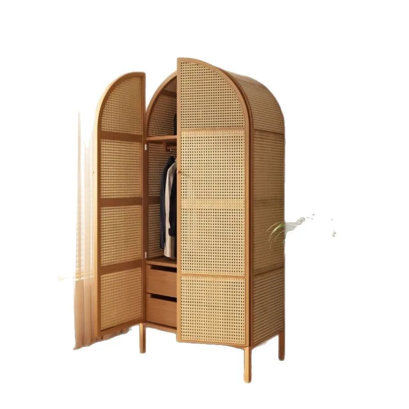 

Rattan Wardrobe Storage B & B Environmental Protection Quiet Wind Double Door Retro Art Bedroom Floor-to-ceiling Wardrobe