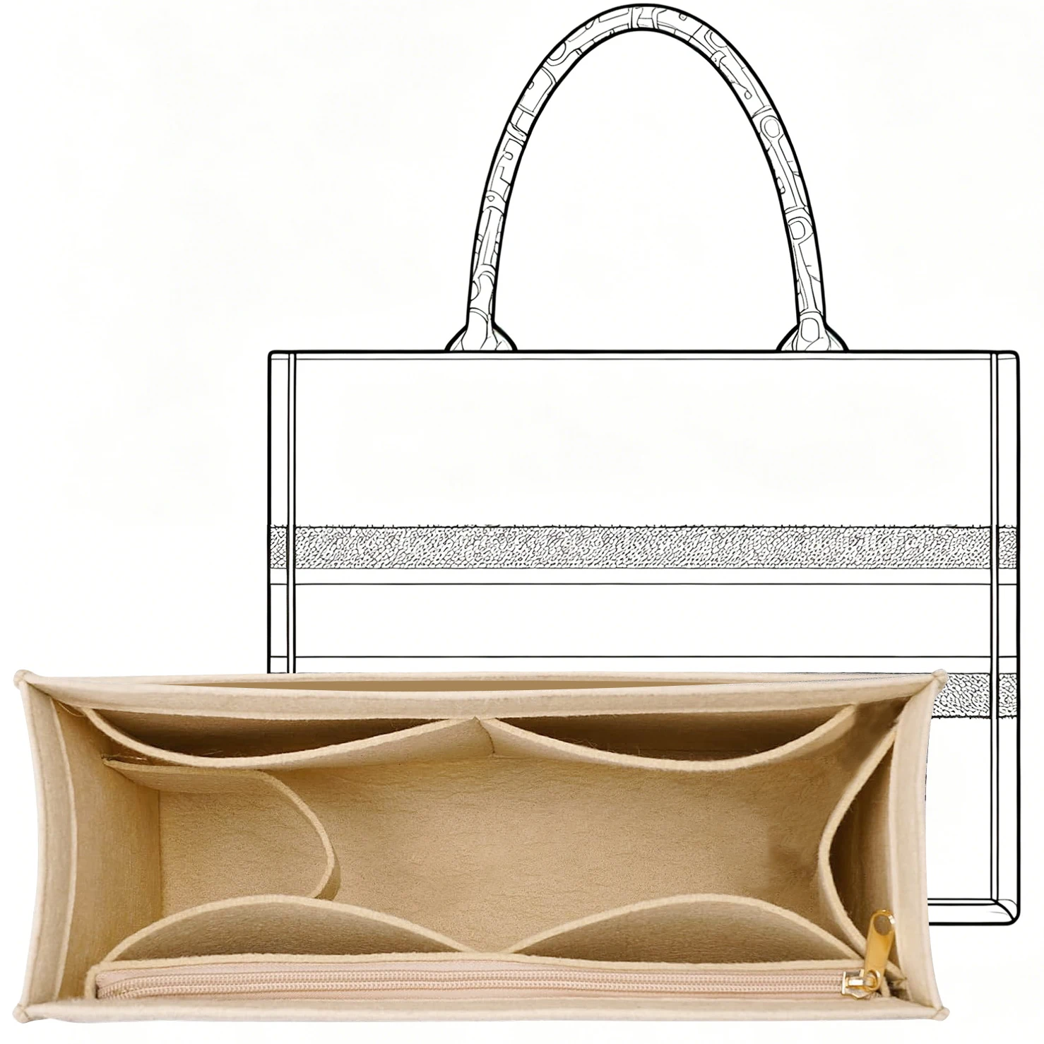 Purse Insert Organizer for ddior book tote Small Bag Insert Premium Purse Felt Insert Multiple Pockets