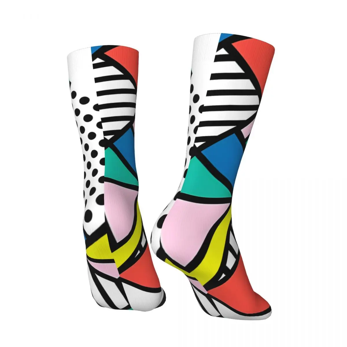 Retro Memphis Color Block Men's compression Socks Unisex Harajuku Pattern Printed Novelty Crew Sock