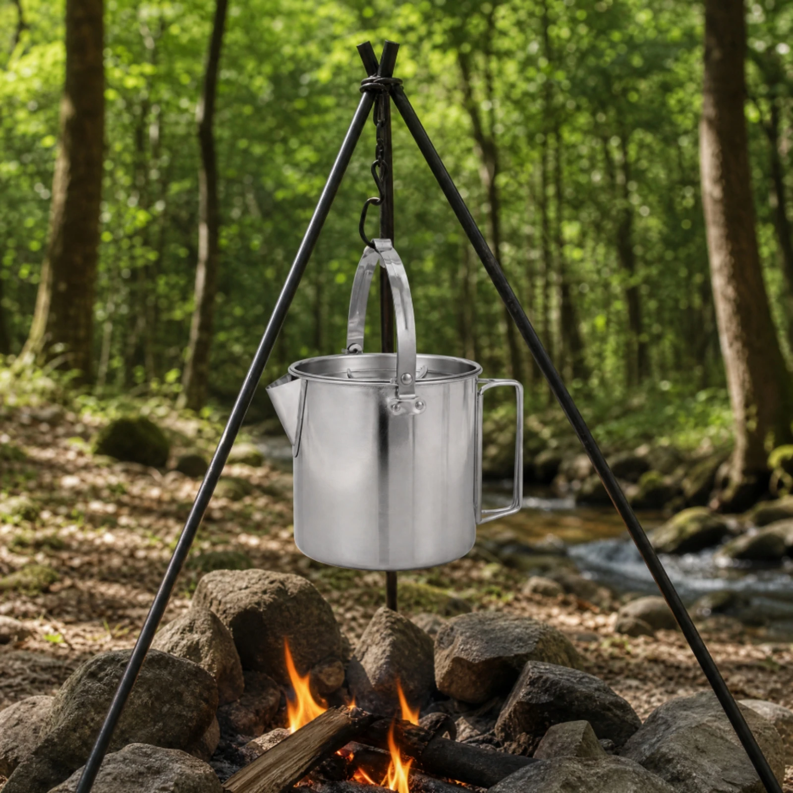 1.2 L Stainless Steel Outdoor Kettle Easy Pour Spout Stainless Steel Camping Kettle with Lid Cookware Long-Lasting Versatile