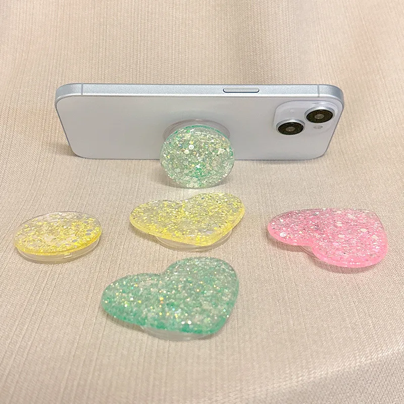 GLITTER Heart Cirlce Mobile Phone Stand Holder Grip Fold Tok For Tablet For IPhone 14 15 Xiaomi Phone Accessories Stand Holder