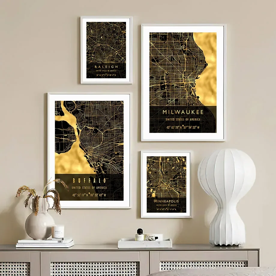 Wall Art Canvas Painting Black Golden United States Map Decoration Nordic Posters And Prints Wall Pictures For Living Room Home