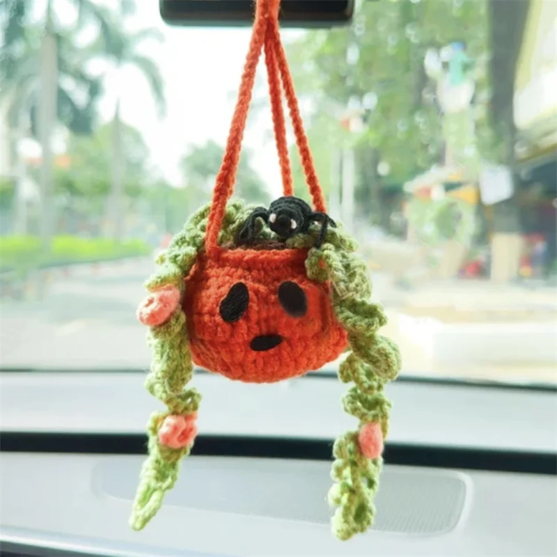 Pumpkin car rearview mirror pendant Handmade knitting Halloween Car pendant decoration For Car rearview mirror hanging pendant