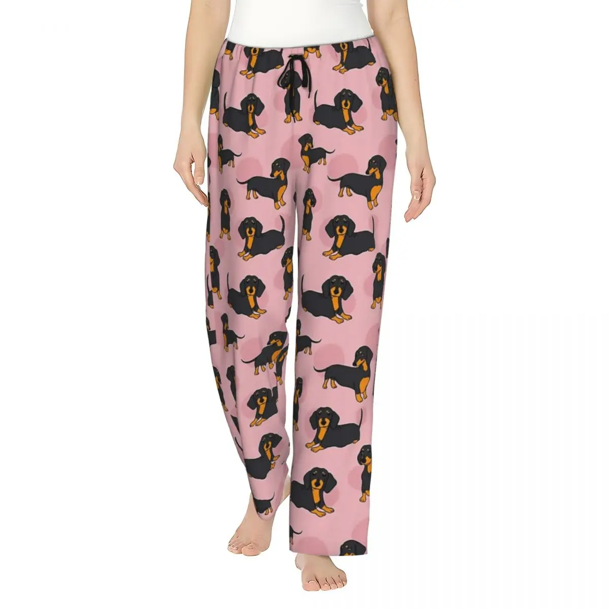 

Изготовленный на заказ розовый, синий, коричневый, гладкий узор таксы, набор наклеек, женские пижамные штаны, одежда для сна для отдыха, низ с карманами