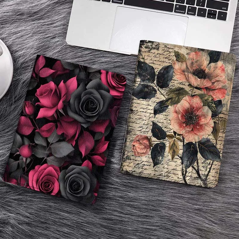 

Black Red Rose Pattern Tablet Case For Samsung Tab Galaxy S6 S11 A A7 A8 A9 A11 10.1 10.4 10.5 Plus Lite Gift