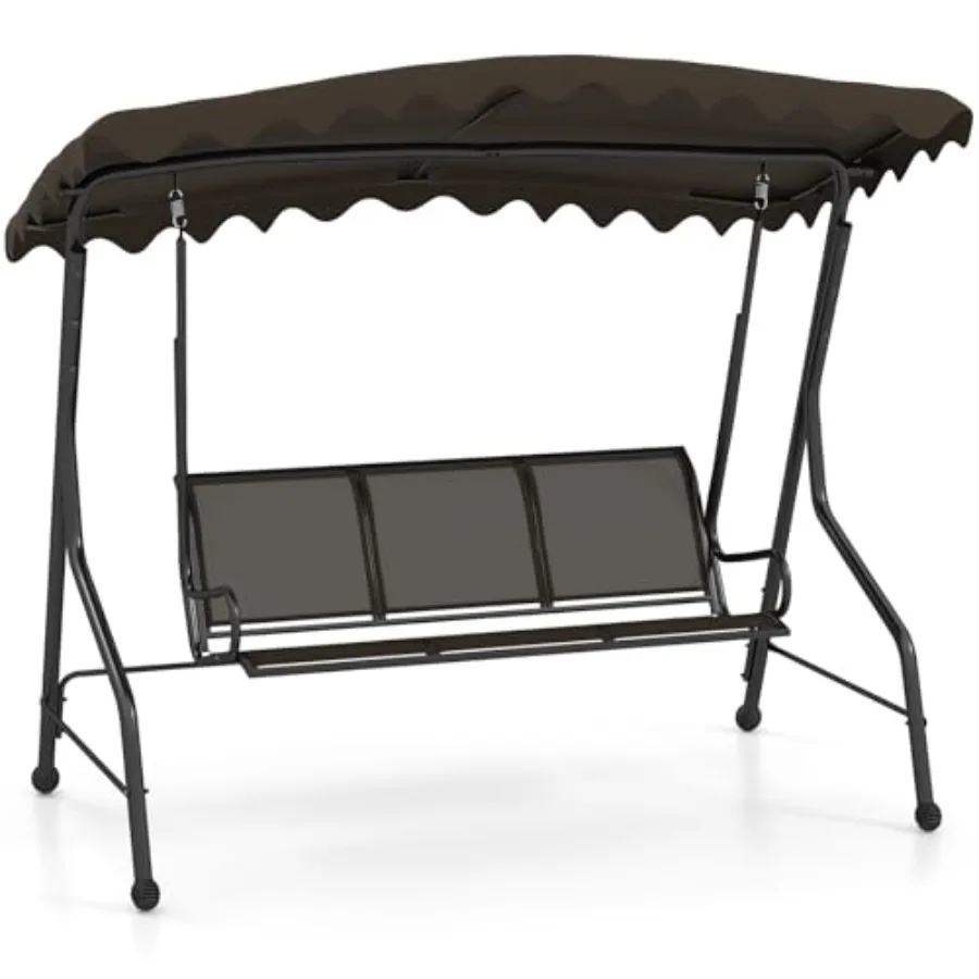 3 Person Porch Swing for Outdoor Use, Heavy-Duty Steel Frame with Brown Woven PE Rattan, 1000 lbs Max Load Capacity