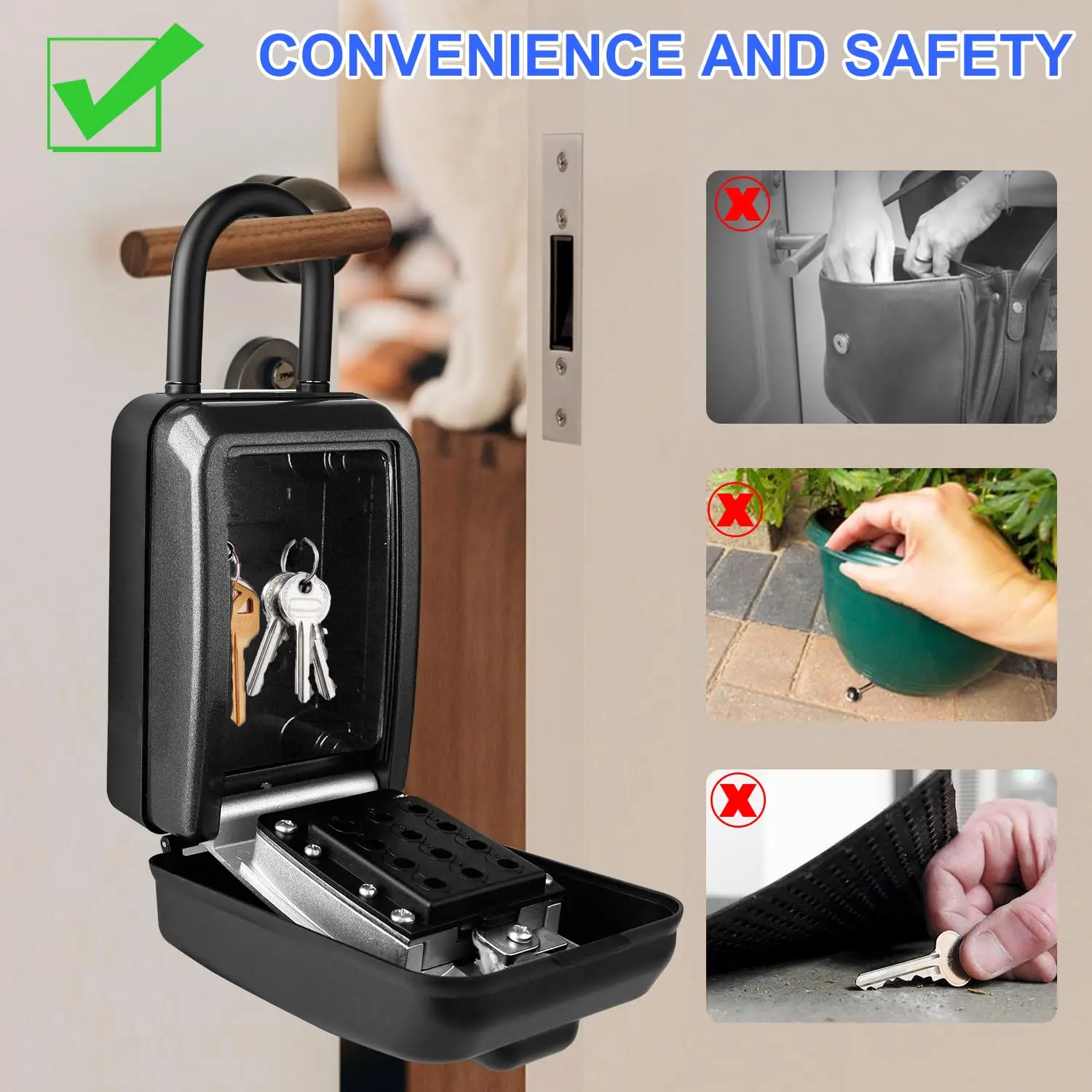 Key Lock Box Waterproof Lock box 12-Digit Combination Lock Box for Keys with Code Wall-mount Hanging Key Hiders Safe Security