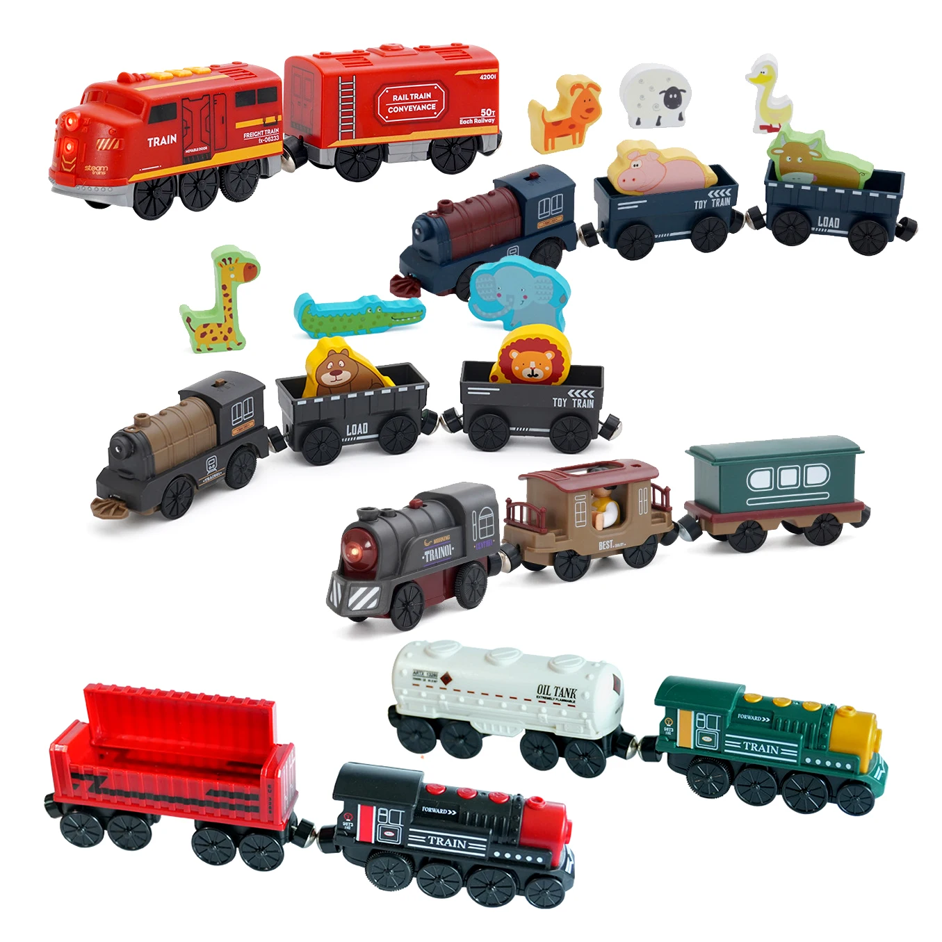 

Children Vintage Train Electric Magnetic Small Train Track Locomotive Animal Transport Car Suitable For Wooden Track Kids Toy