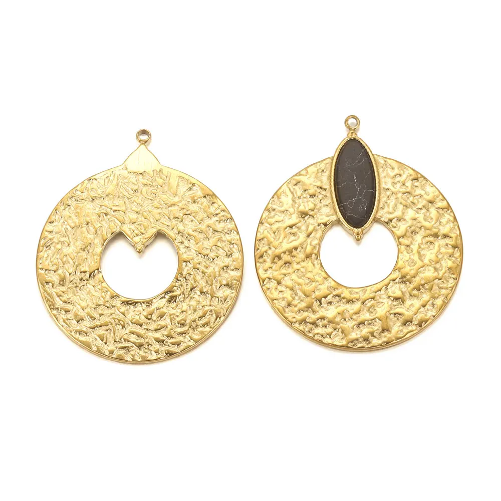 2pcs Natural Stone Stainless Steel Boho Large Round Charms For Jewelry Making Earring Pendants Connectors for DIY Jewelry Making - Image 4