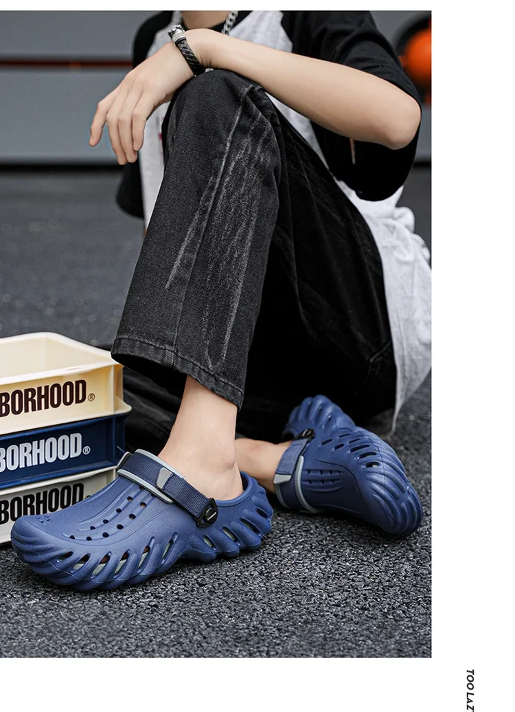 Marken-Herren-Slipper – Weiche und bequeme perforierte Outdoor-Schuhe, wasserdicht, höhenerhöhend, coole EVA-Fahrschuhe – Detail 14