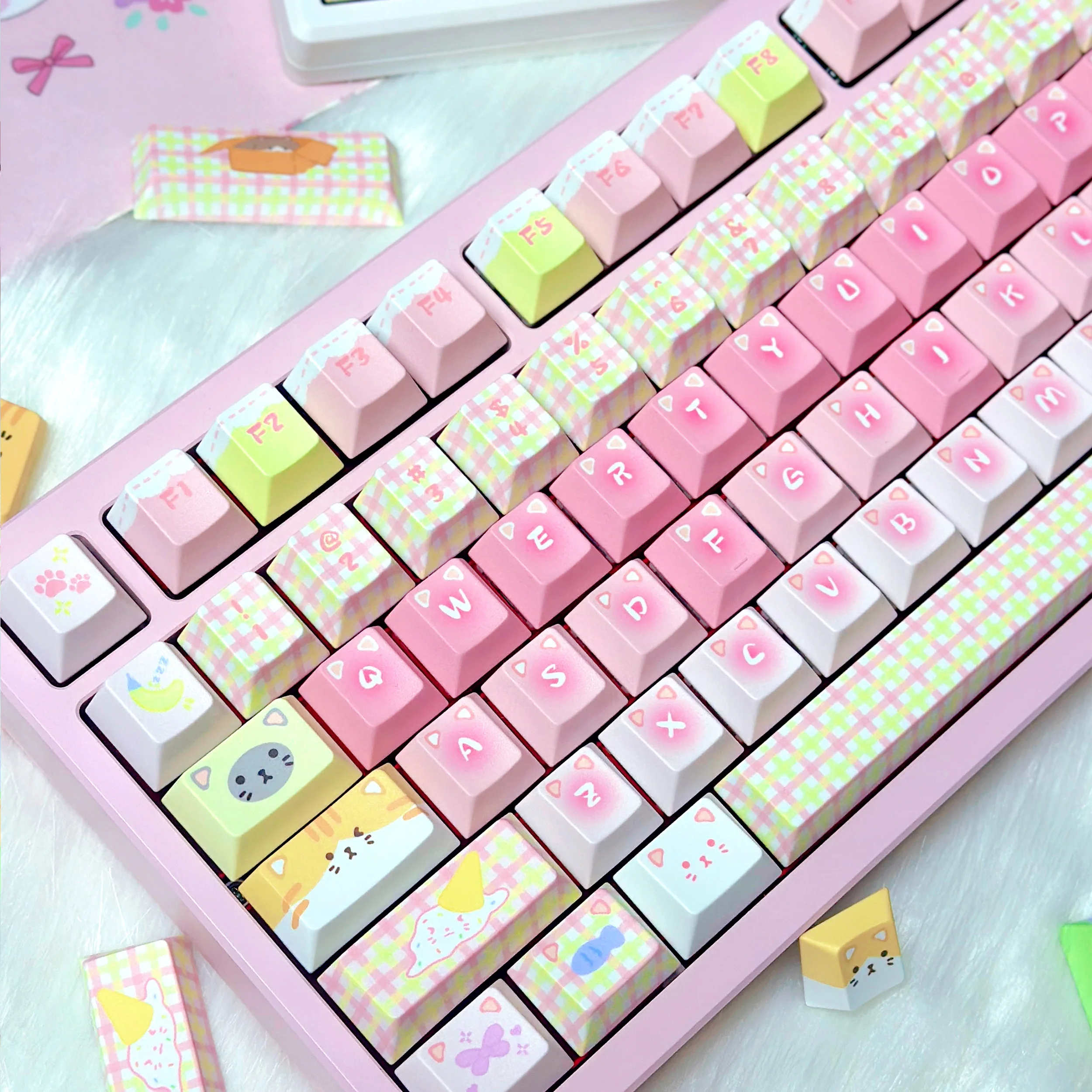 

FKKeys Cat Team Theme Keycaps Set Cherry Profile Custom Original Handmade Keycaps for Mechanical Keyboard Accessories Gift DIY