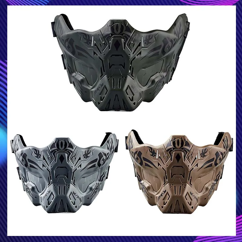 Cyber Punk Mask Halloween Tactical Mask Ghost Half-Face Mask Live Action Shooting CS Game Mask Carnival Comic-Con Adult COS Prop