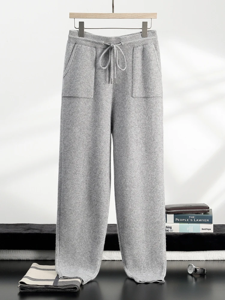 

TLOML тяжелые мужские 100% кашемировые вязаные брюки-карандаш осень-зима мягкие теплые умные повседневные кашемировые трикотажные брюки на шнурке