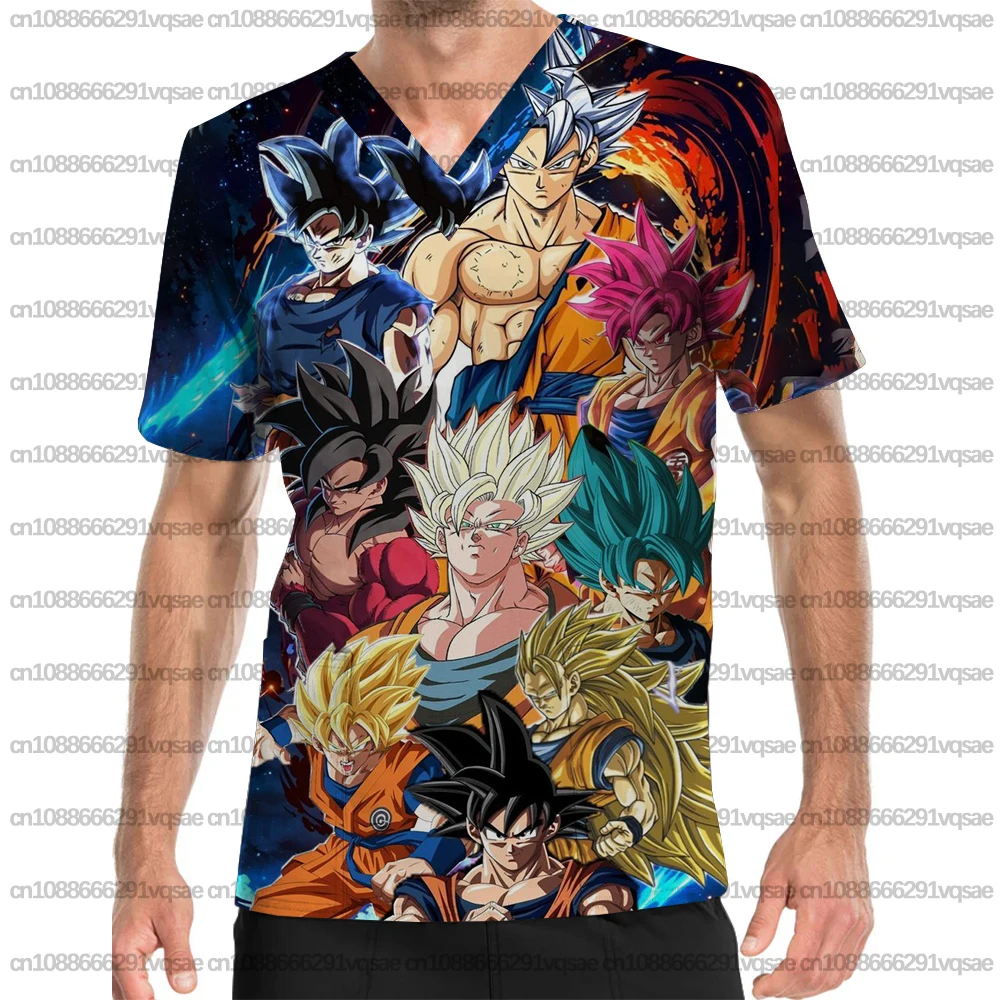Male Medical Nurse Uniform Anime Dragon Ball Print Work Shirt Men's T-shirt Spa Clinic Hospital Healthcare Spa Shirt