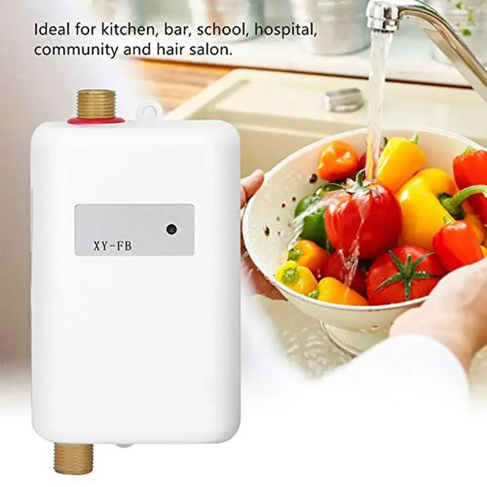 Compact Tankless Water Heater LED Indicator Hot Cold Kitchen Bathroom Washing Safe Energy Efficient Stainless Steel Copper