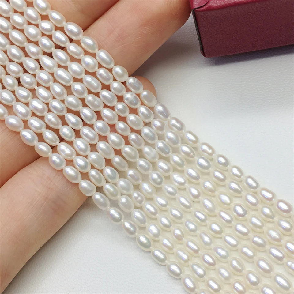 

100% Natural Freshwater Pearl 1-4A Beads Rice Shape Punch Loose Beads for Jewelry Making DIY Necklace Bracelet