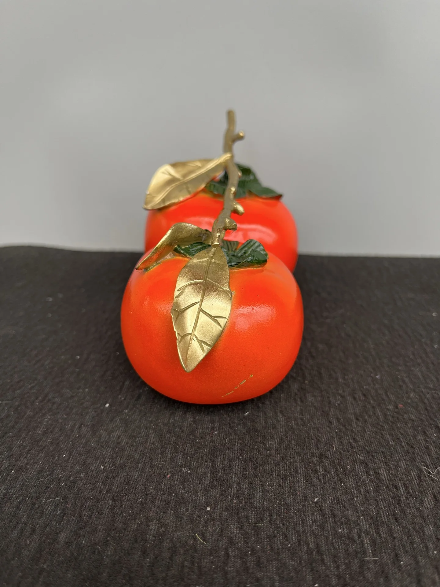 Colored copper 2 of them Persimmon statue branch One good thing after another Study screen Amass wealth Ornaments