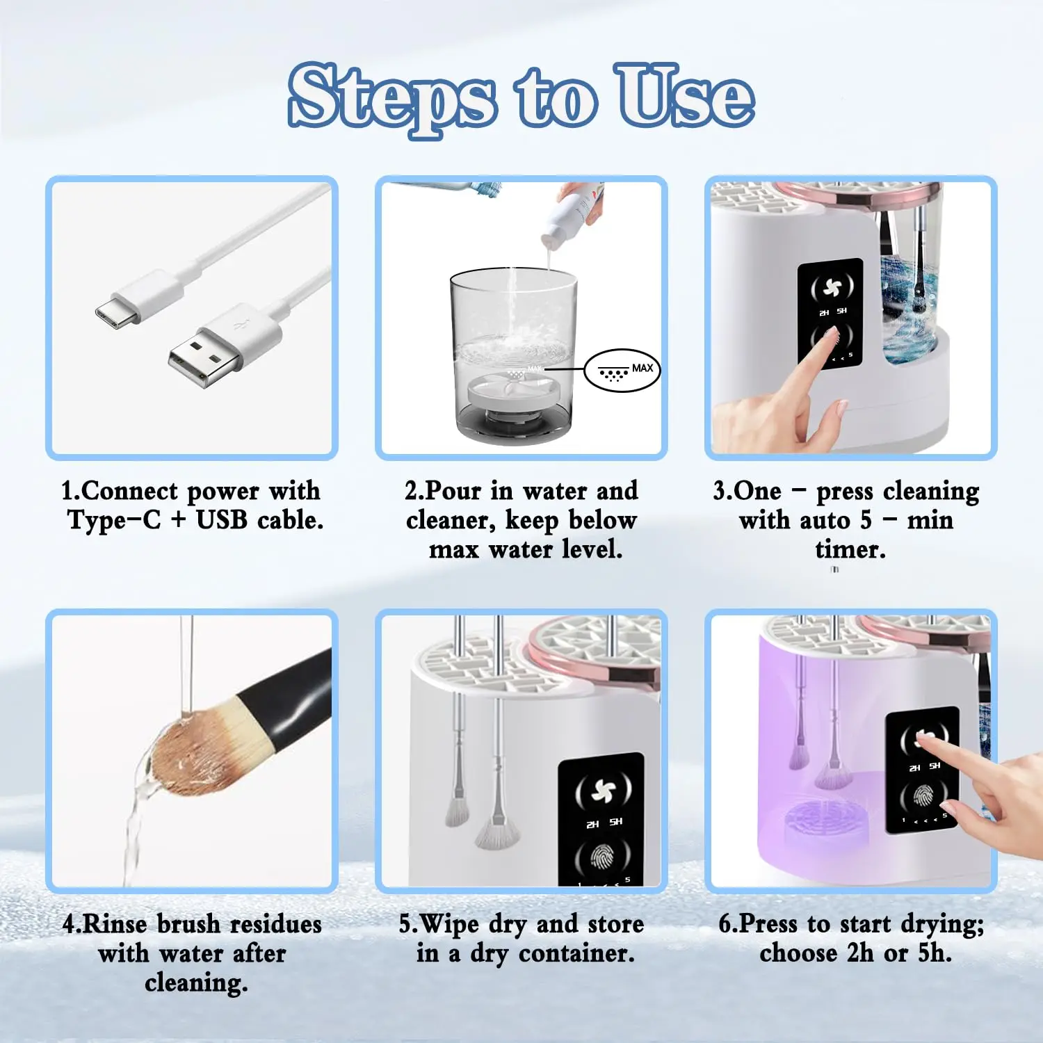 3-in-1 Electric Makeup Brush Cleaner Dryer Storage Drying Available Fast Cleaning Automatic Cleaning Tool for All Size Brushes