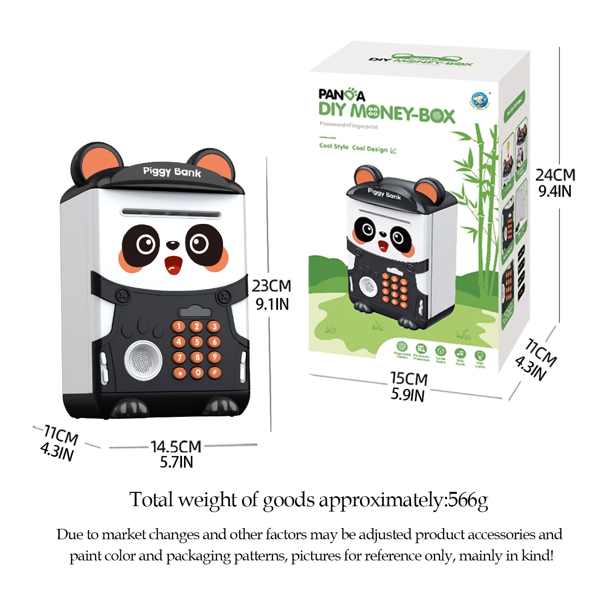 Panda Piggy Bank, Fingerprint Password Unlocking Automatic Induction Roll Simulation Creativity ATM Toys for 3+ Boys and Girls