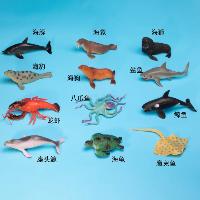 Mini Simulation Simulated Marine Animal Sets Decorative Ornaments Crab Starfish Sea Lion Humpback Whale Model 12pc/lot