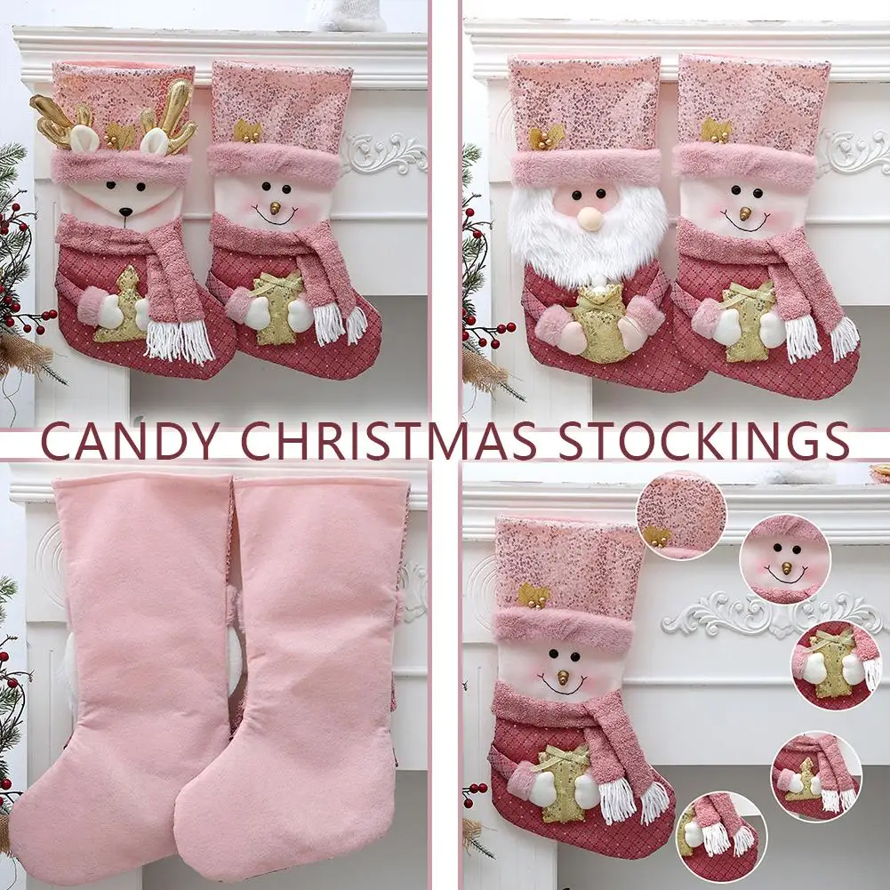 

Christmas Stockings Socks Pink Sequins Plush Decoration Decor Year Gift Hangings 2025 New Bag Candy Xmas Christmas Socks V9U2