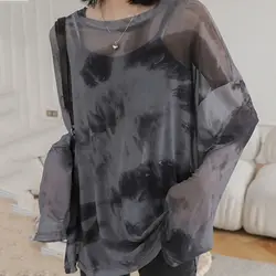 Women Tie Dye Long Sleeve Tee Autumn Loose High Street Stylish Thin T-shirt Leisure Minimalist Harajuku Ins Comfortable Chic