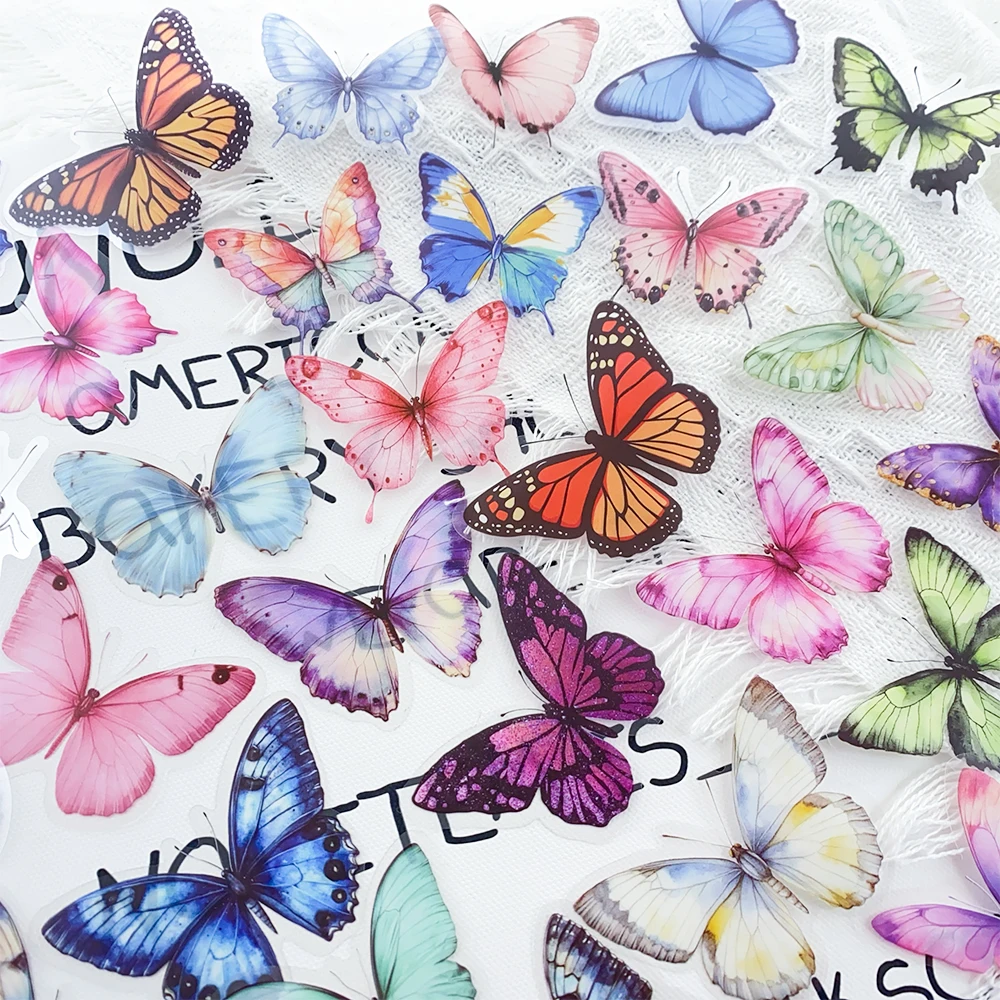 50pcs Colorful Butterfly PET Stickers Decals For Phone Bottle Refrigerator Guitar Helmet DIY Aesthetic Transparent Stickers