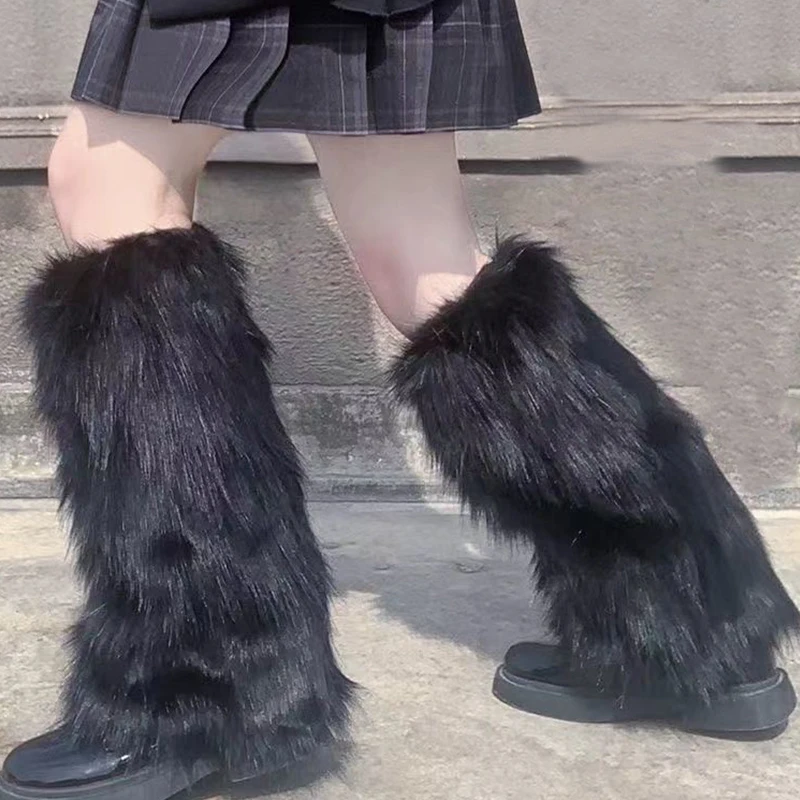 

E-girl Furry Leg Warmers Boot Covers Y2K Goth White Faux Fur Leg Warmers Fashion Punk Jk Knee-length Hiphop Winter Warm Socks