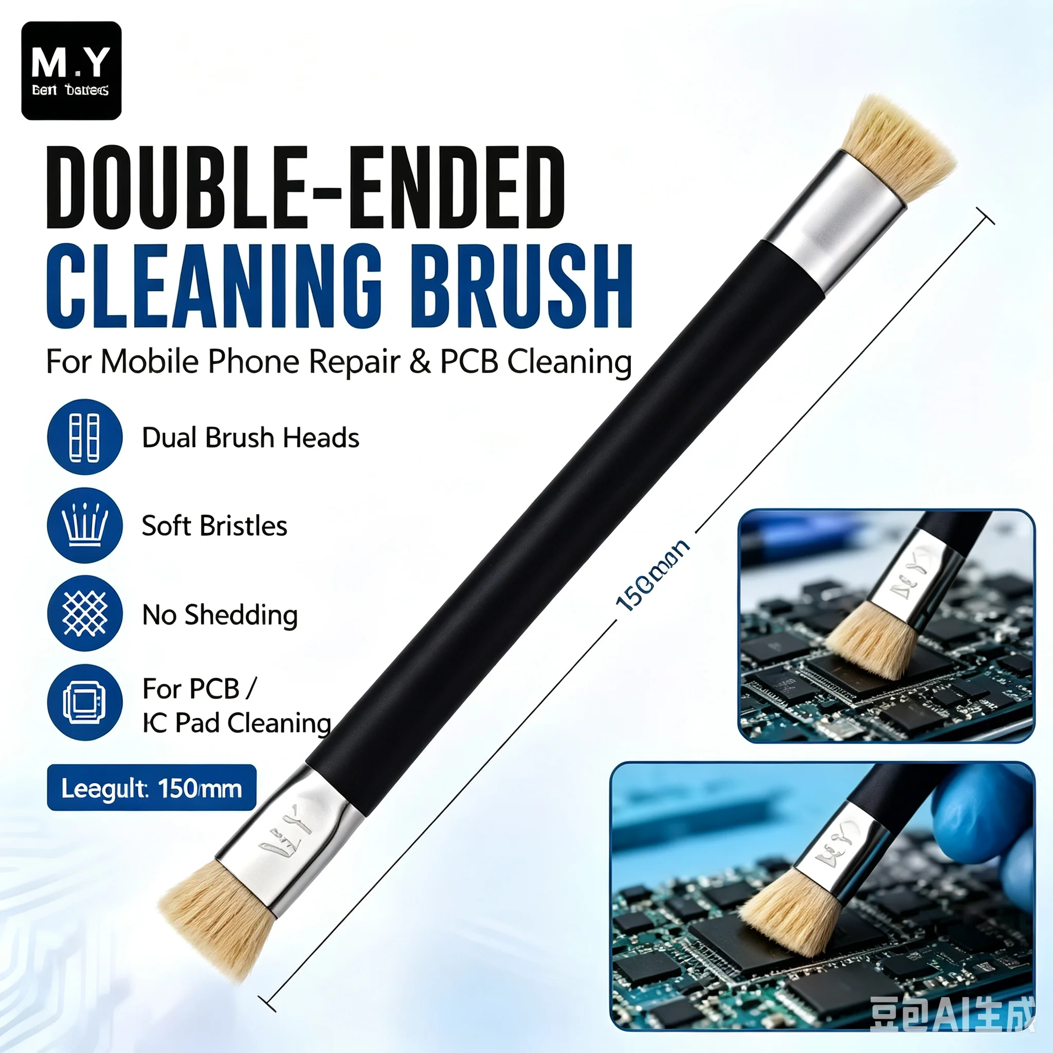 YCS M.Y Dual-Head Cleaning Brush Clean Dust Layers / Lint Free & No Hair Shedding Tool For Mobile Phone Repair & PCB Cleaning