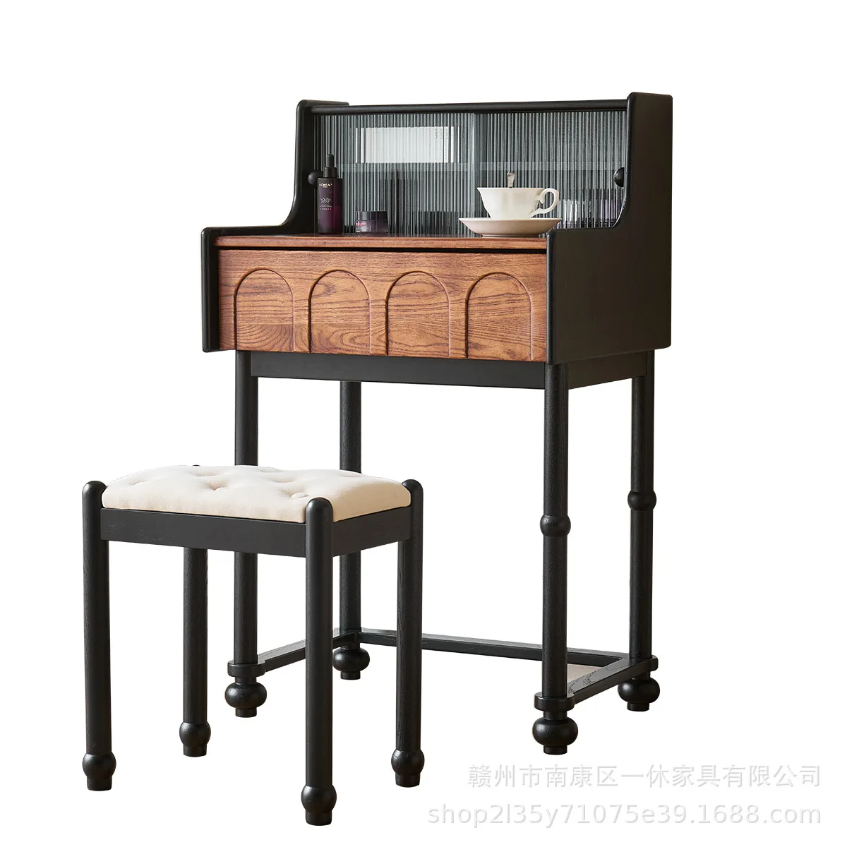 

French retro dressing table medium and ancient style solid wood dressing table bedroom designer ultra-narrow small