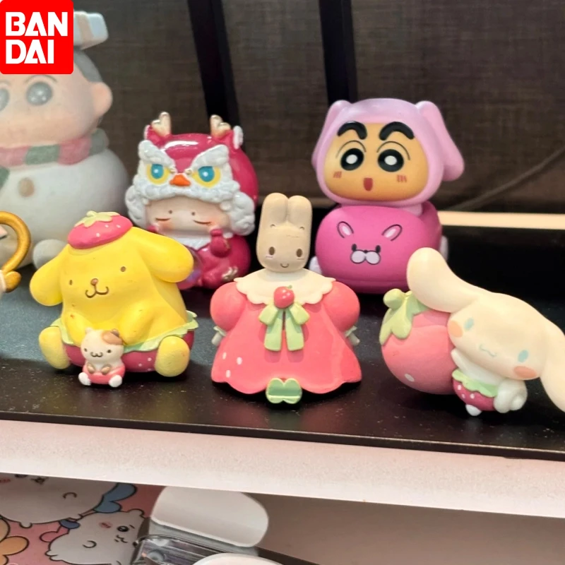 Bandai Sanrio fresa amigo Gashapon Pom Purin Cinnamoroll Hello Kitty pequeñas estrellas gemelas Marroncream Anime figura regalos