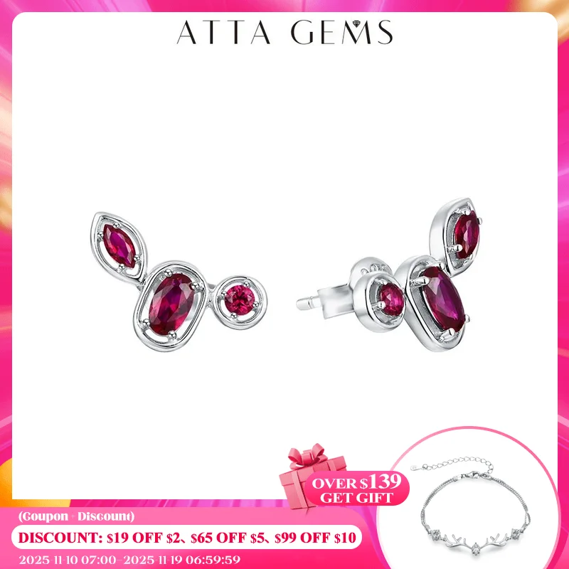 

ATTAGEMS New Real Ruby Luxury Stud Earrings 100% 925 Sterling Silver Wedding Engagement Jewelry Accessories Christmas Gift Party