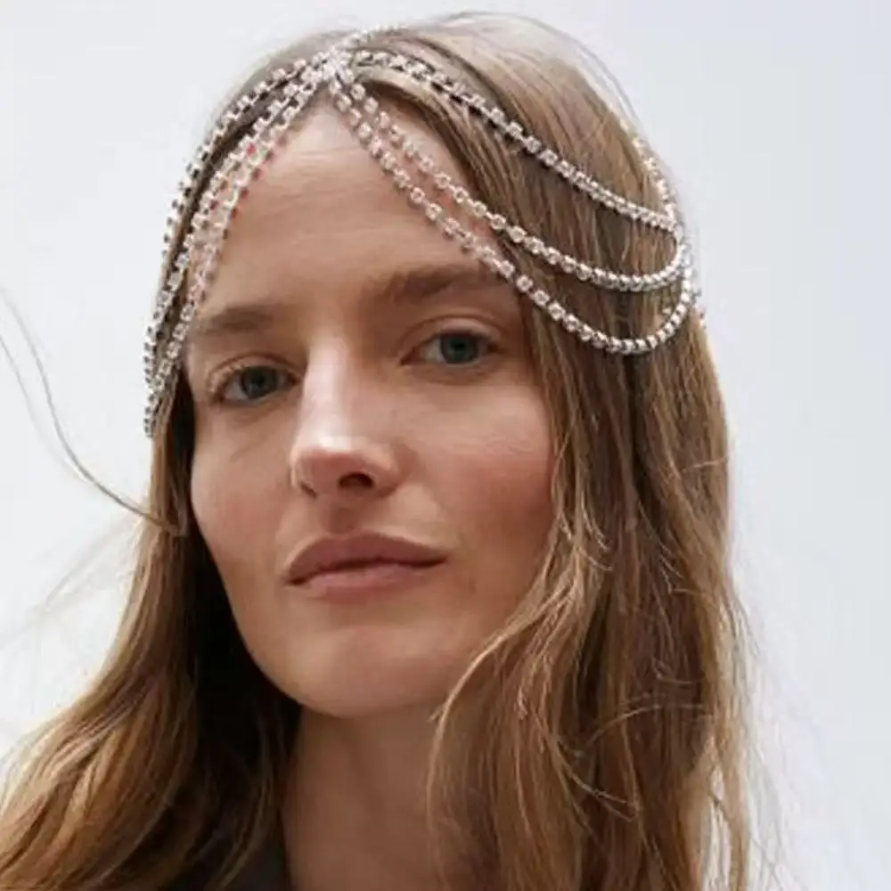 New Fashion Crystal Forehead Chain Bridal Wedding Rhinestone Multi layer Tassel Hair Chain