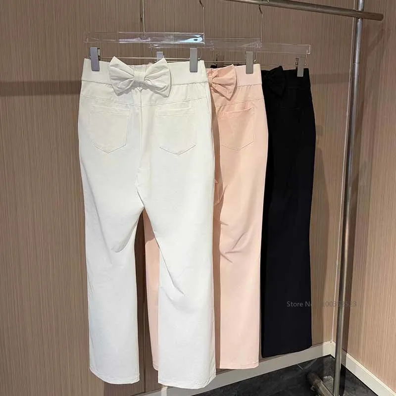 PL New Golf Sweatpants Women Elastic Waist Flared Pants Ladies High-waist Breathable Sports Trousers with Bow Autumn Spring