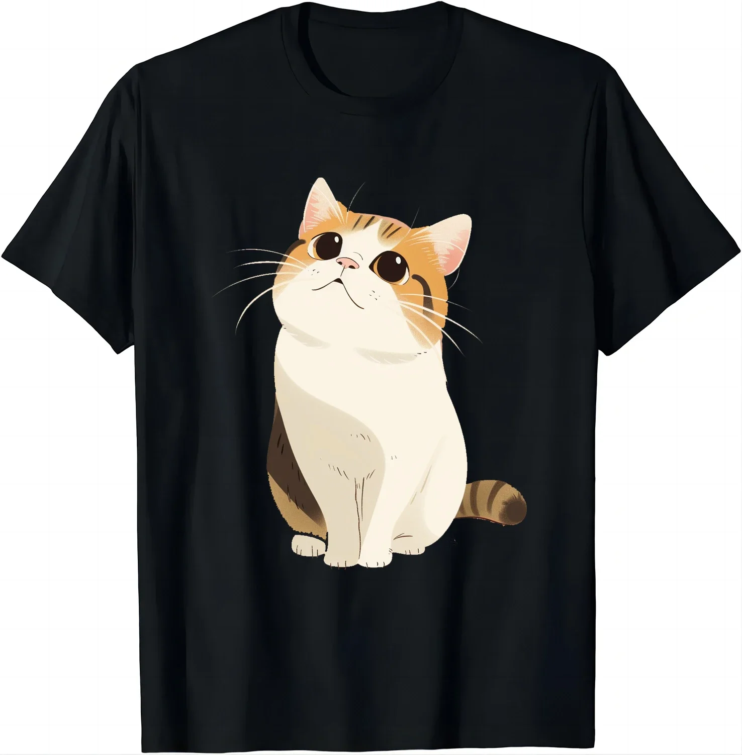 Cartoon Cat Black Tee - Big Eyes and A Smiling Face for An Instant Charm Shirt Graphic T Shirts Kawaii Clothes Tops Streetwear