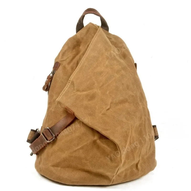 Yao Dong, mochila retro impermeable, bolso de lona encerada al óleo para hombre con bolso de hombro de viaje al aire libre de cuero, mochila escolar informal para colegiala