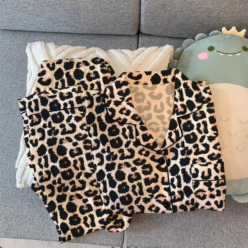 Spring and Autumn New Women's Pajamas Leopard Print Teen Pajamas Long Sleeve Long Pants Casual Light Luxury Homewear Set