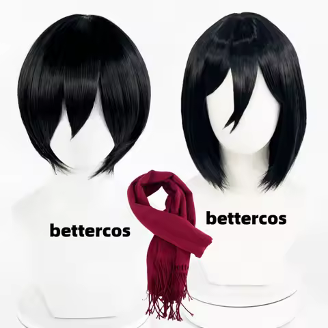 High Quality Anime Mikasa Ackerman Cosplay Wig Black Heat Resistant Synthetic Hair Halloween Party Wigs + Wig Cap